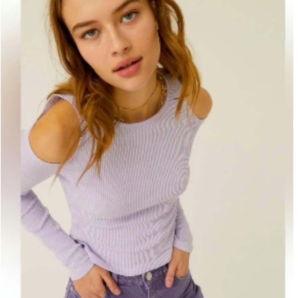 Daydreamer Rebel Girl Cold Shoulder Crop Top Lilac Haze Mineral Size XS